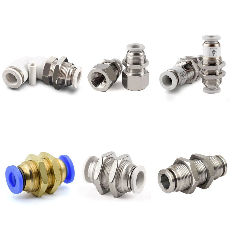 Bulkhead Push-In Fittings | Pneumatic Connectors for Air & Water Hose Tube | 4mm–16mm