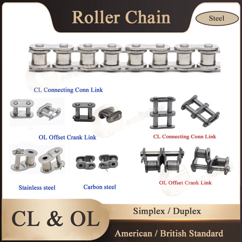Roller Chain American/British Standard 1.5 Or 5 Metres + CL OL Connecting Links