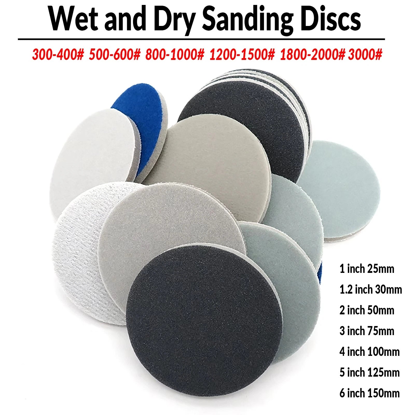 25-150mm Sponge Abrasive Sanding Discs Sandpaper 300-3000Grit Hook and Loop Pads