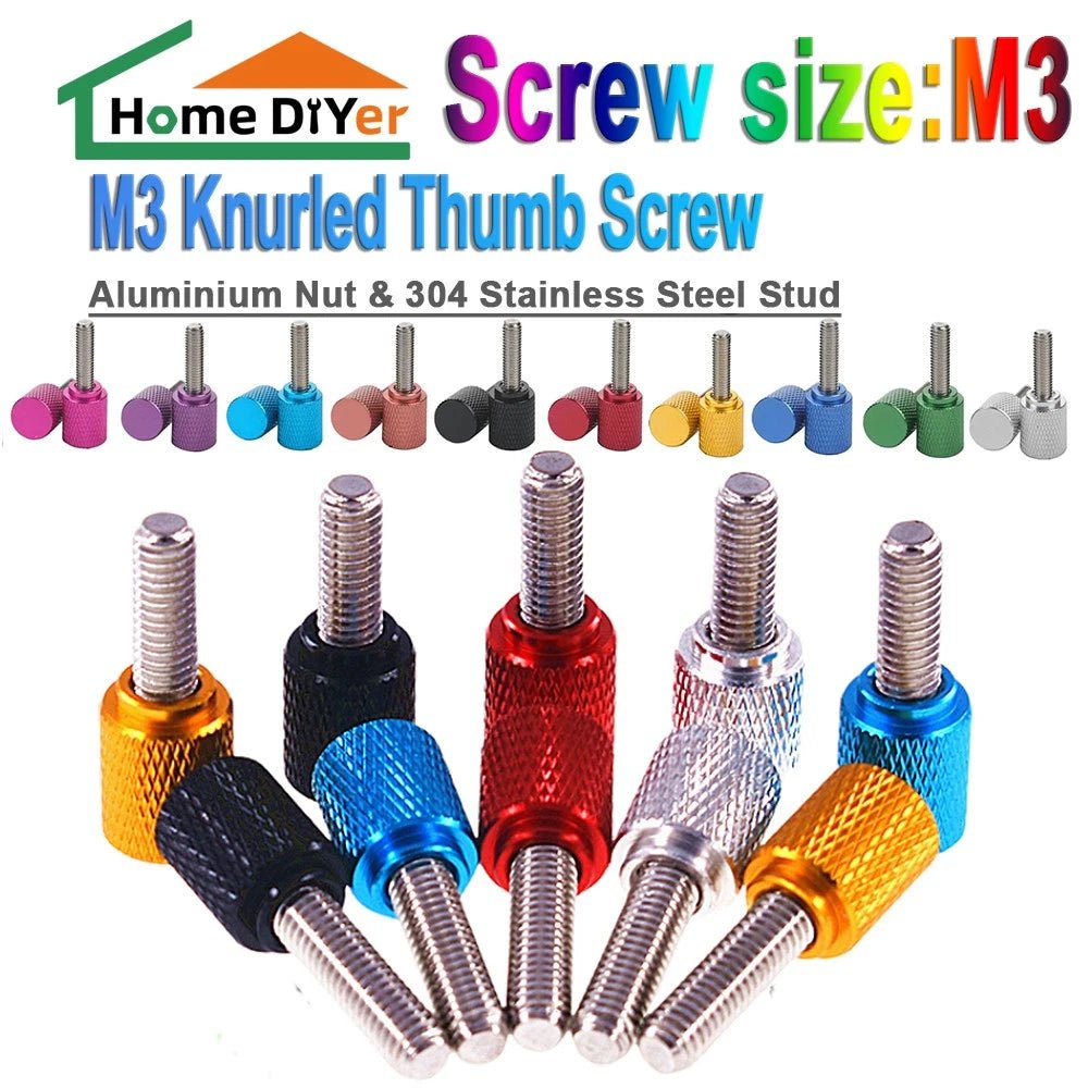 M3 Knurled Thumb Screws – Colored Anodized Aluminum, 6mm to 100mm, 10 Colors - HomeDIYer