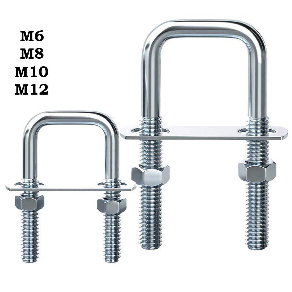 Square U - Bolts with Plate and Nuts – M6 M8 M10 M12 Zinc Plated, Trailer & Pipe Clamp Fasteners - HomeDIYer