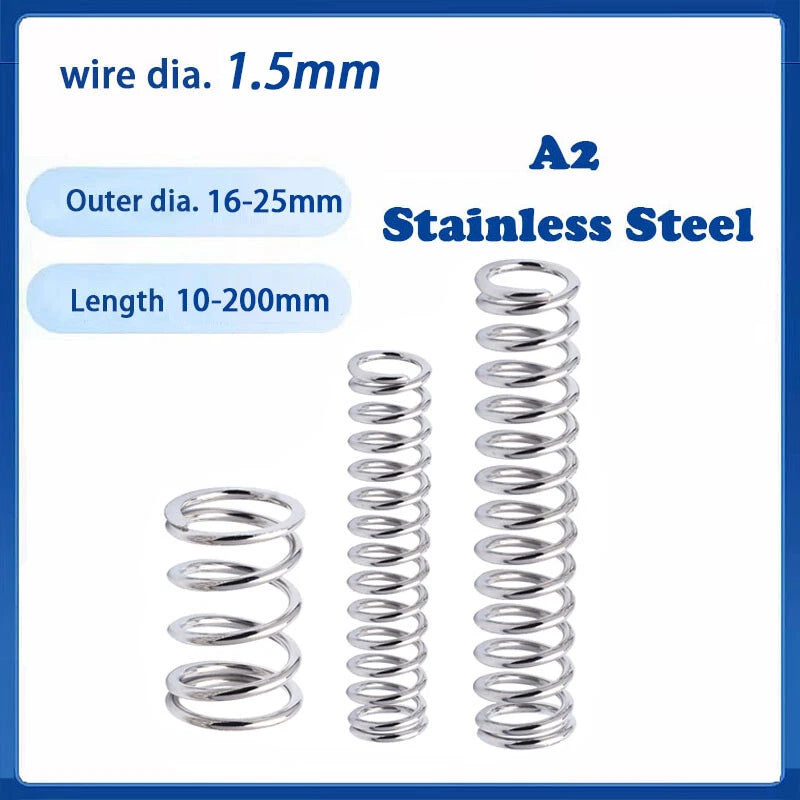 1.5mm Wire Dia Compression Spring 16-25mm Dia 10-200mm Length A2 Stainless Steel