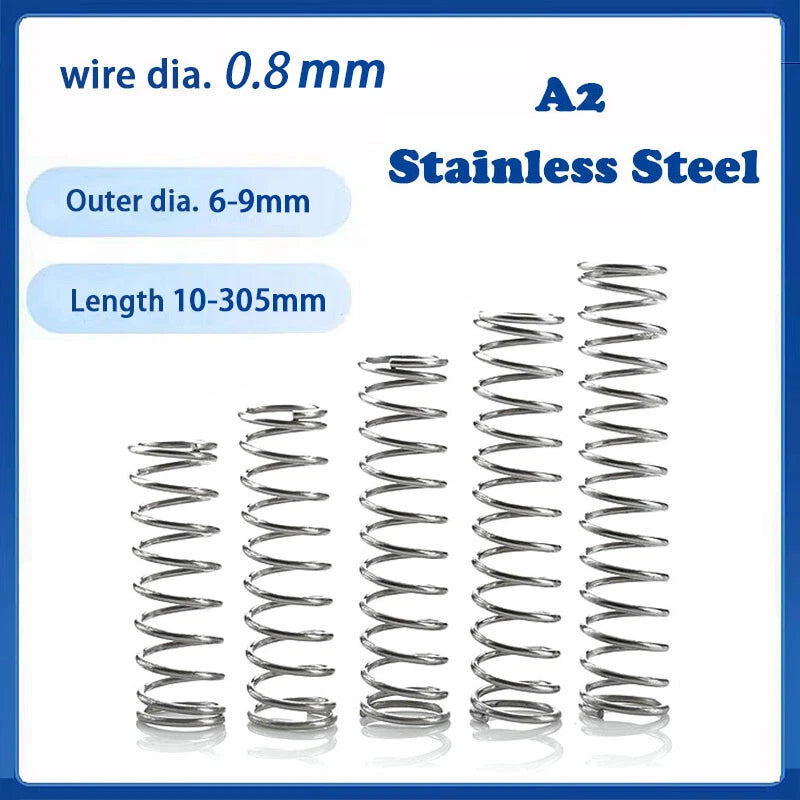 0.8mm Wire Dia Compression Spring 6-9mm Dia 10-305mm Length A2 Stainless Steel
