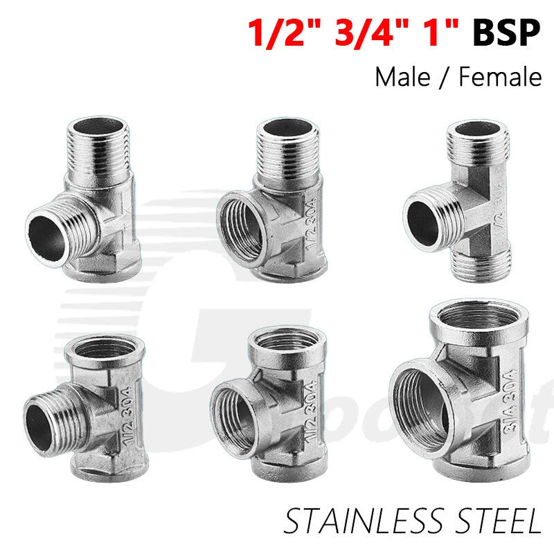 Stainless Steel Equal Tee BSP Pipe Fitting | 1/2" 3/4" 1" Female & Male Thread