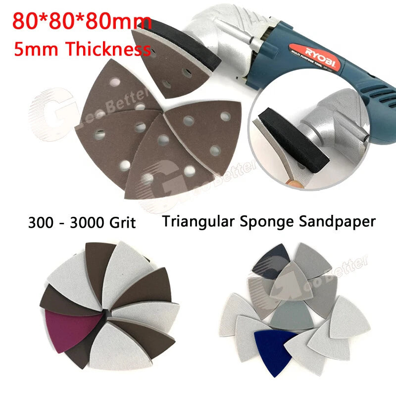 80*80*80mm Triangular Sponge Sandpaper Wet & dry Sanding Paper 300 -3000 grit