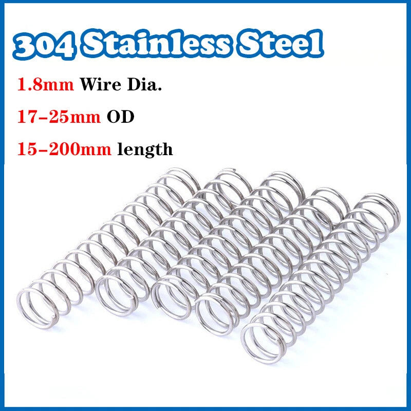 1.8mm Wire Dia Compression Spring 17-25mm Dia 15-200mm Length A2 Stainless Steel