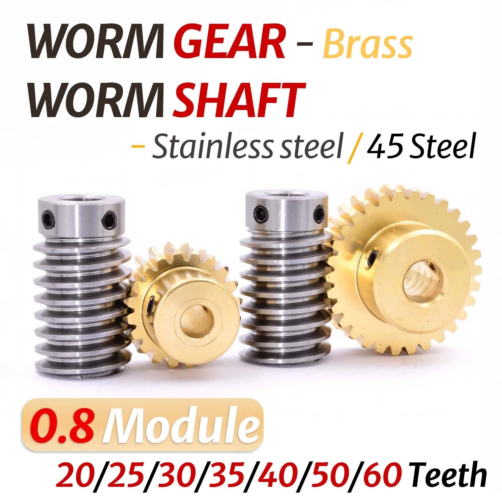 0.8 Module 1:20-60 Reduction Ratio Gear Copper Worm Wheel Gear & Worm Gear Shaft
