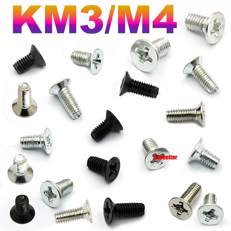 KM3/KM4 Phillips Flat Head Triangle Tooth Screws | Carbon Steel, Zinc or Nickel Coated - HomeDIYer