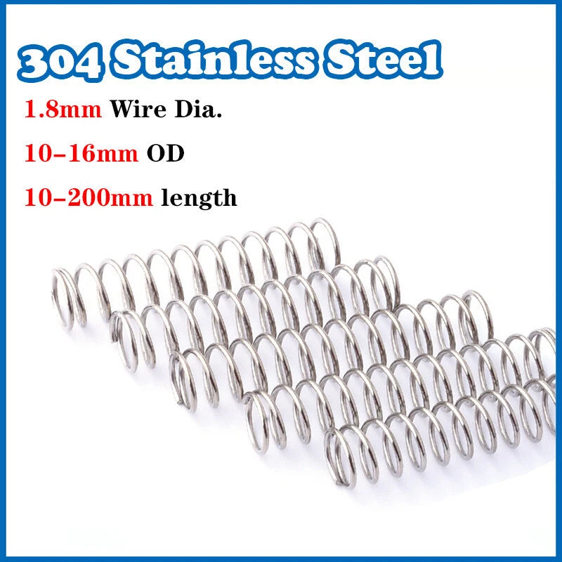 Compression Spring 1.8mm Wire Dia 10-16mm Dia 10-200mm Length A2 Stainless Steel