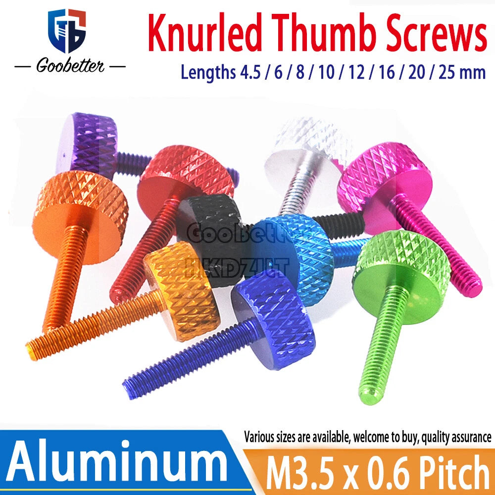 M3.5 Knurled Thumb Screws – Aluminum Alloy Hand-Tighten Grip Knob Bolts, 10 Colors