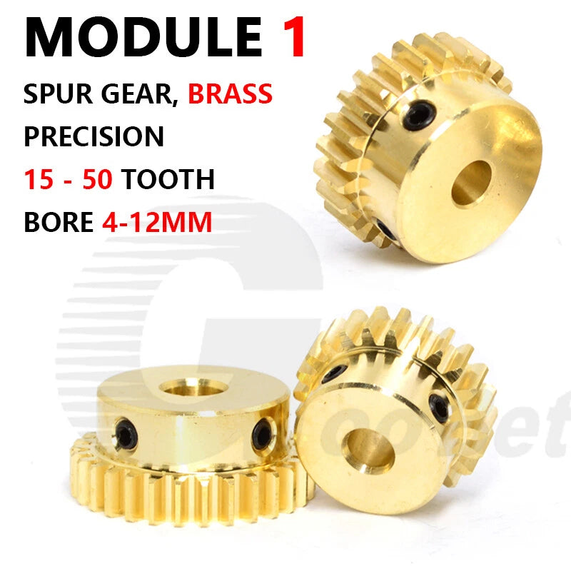 Brass Spur Gear Module 1 with Hub 15-50 Tooth Motor Pinion Bore 4-12mm Precision