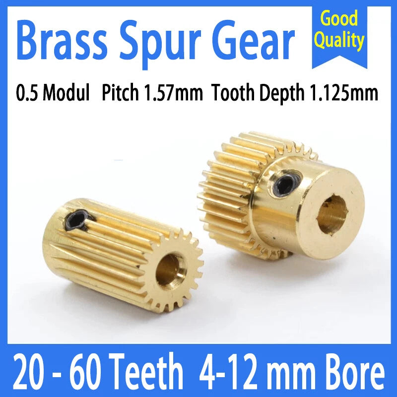 Mod 0.5 Brass Pinion Gear Spur Gears 20-60 Teeth 4-12mm Bore With Screw Hardened