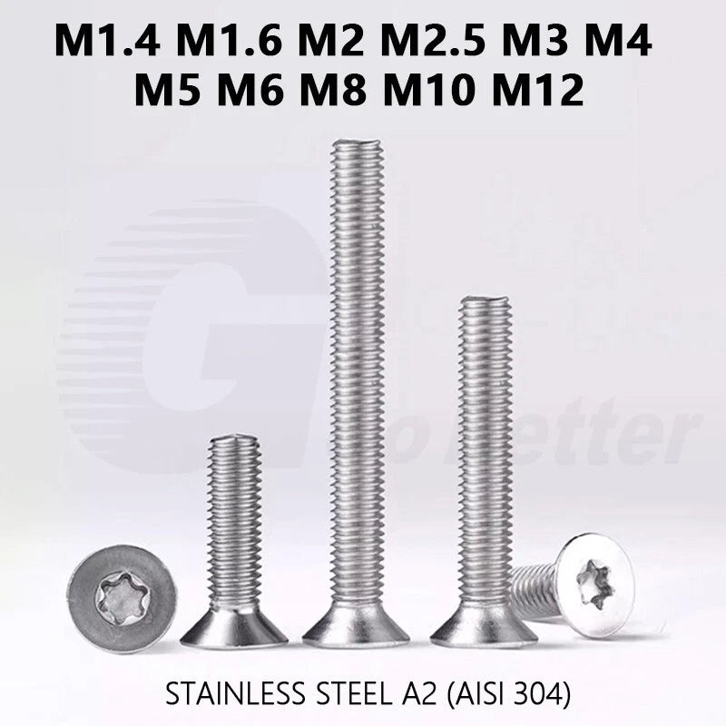 M1.4–M12 Torx Countersunk Machine Screws – A2 Stainless Steel, DIN 965 (3–100mm)