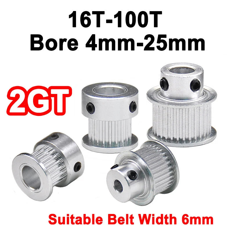 2GT Drive Pulley With Step 16 Tooth - 100 Tooth Bore 4mm - 25mm for 6mm Belt