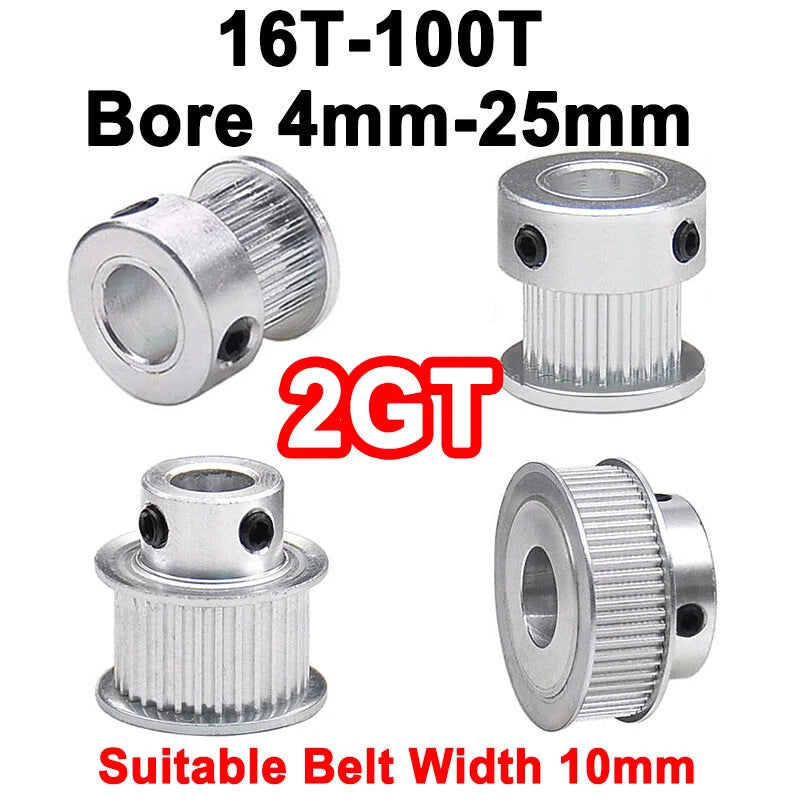 2GT Drive Pulley With Step 16 Tooth - 100 Tooth Bore 4mm - 25mm for 10mm Belt