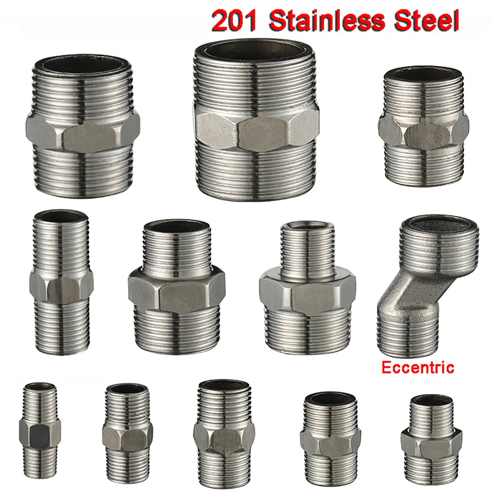 304 Stainless Steel Male to Male BSP Pipe Fitting Adaptor — Equal & Reducing Straight Connector