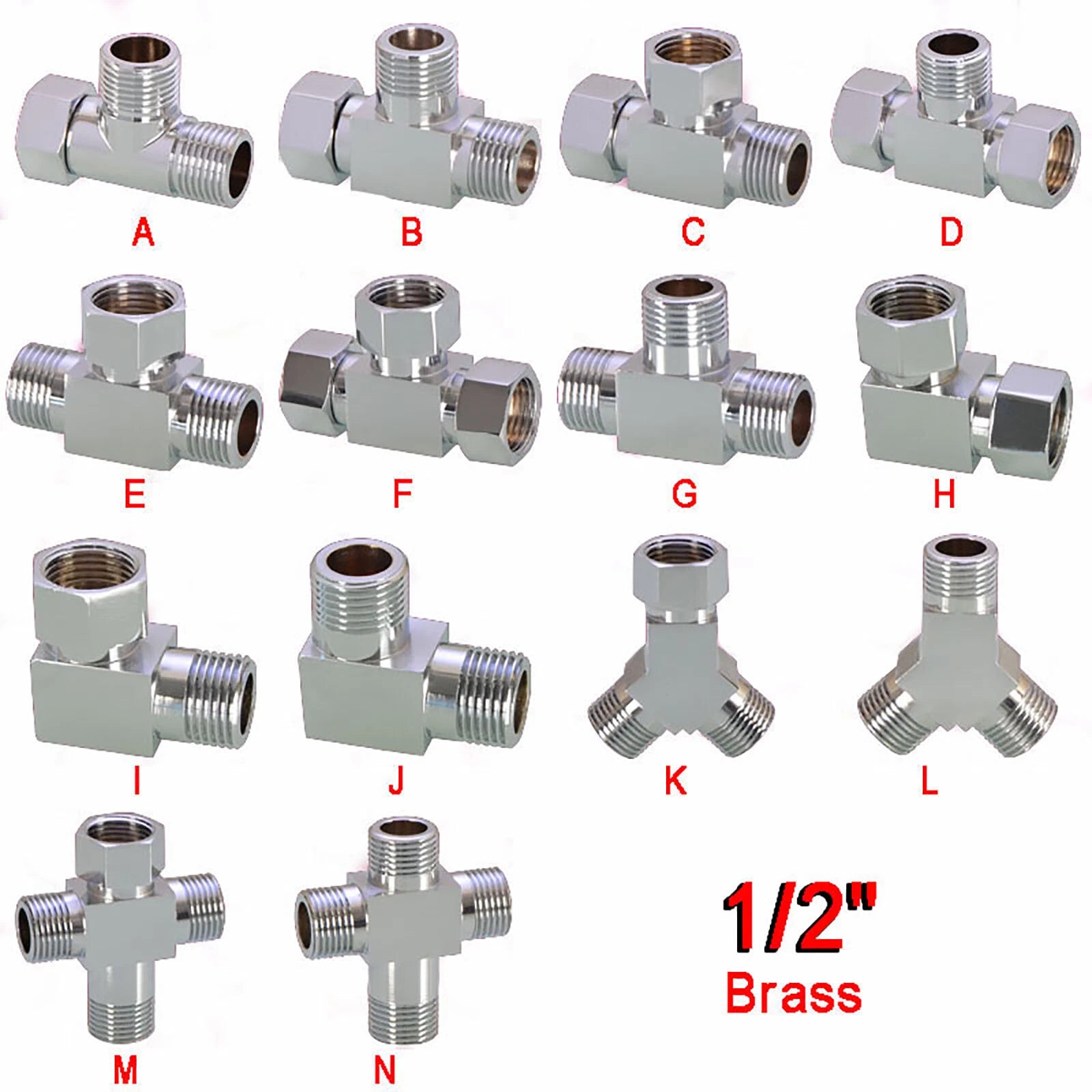 1/2" BSP Brass Pipe Fittings — T Piece, Elbow, Y Piece & Cross Connector
