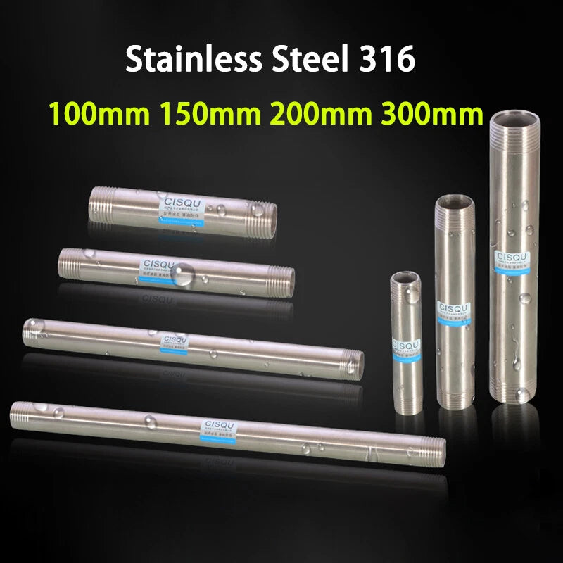 Stainless Steel 316 BSP Male Thread Extension Pipe Nipple — 1/2", 3/4", 1" | 100–300mm