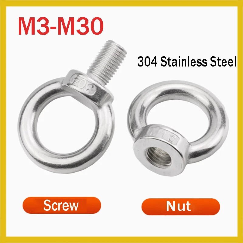 M3 - M30 Lifting Eye Bolt & Nut Set — 304 Stainless Steel Heavy Duty Ring Hooks - HomeDIYer