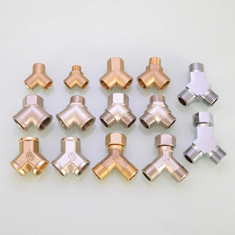BSP 3-Way Y Fitting — 1/4" 3/8" 1/2" Female Male Thread Hose Splitter Connector