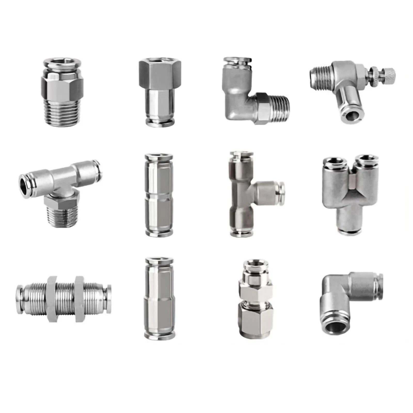 Pneumatic Push-In Fittings — Stainless Steel Hose Connectors (Straight, T, Y, L, Bulkhead & More)