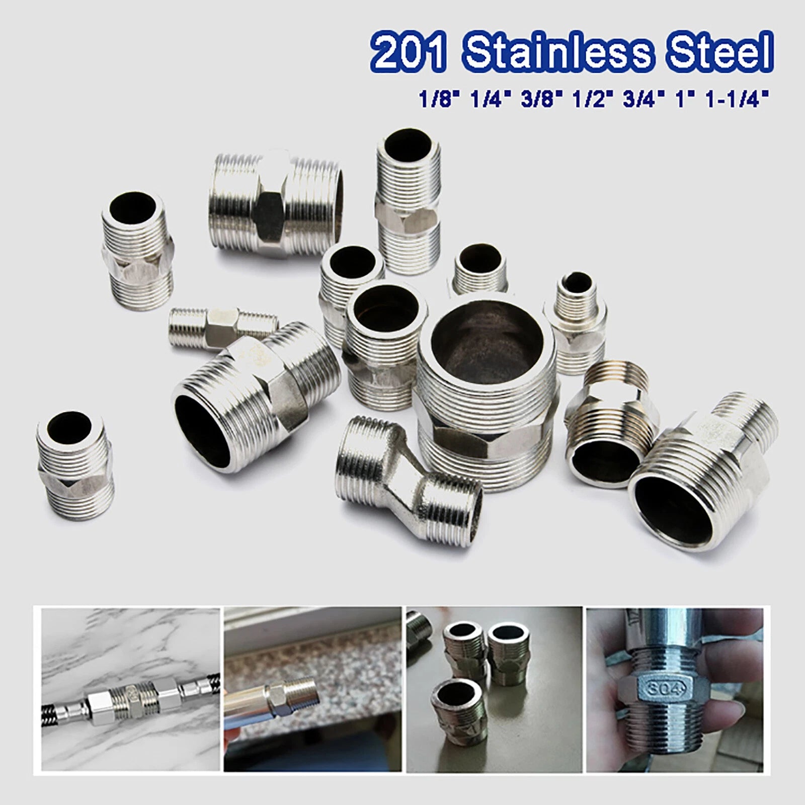 Male x Male Stainless Steel Pipe Fittings — Equal & Reducing Straight Connector
