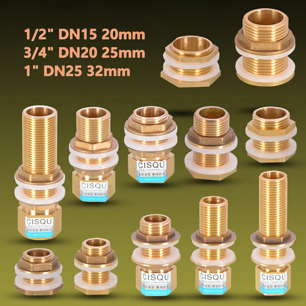 Brass Bulkhead Fitting — Tank Outlet Connector for Water Butts & Barrels | 1/2", 3/4", 1"
