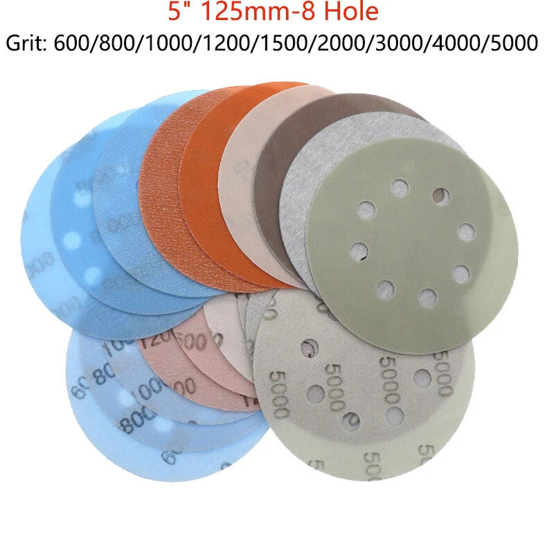 125mm 8 Hole Wet & Dry Sanding Disc 5 inch 600-5000 Grit for Car Sandpaper Pads