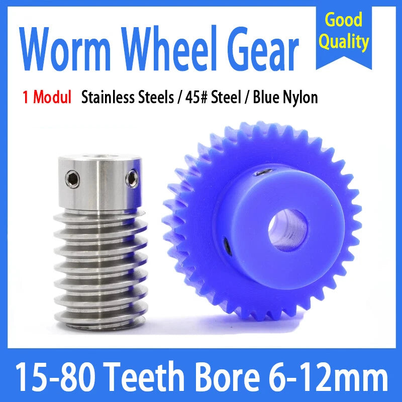 1 Modulus Plastic Nylon Worm Gear Wheel 15T - 80T & A B L Steel Worm Gear Shaft
