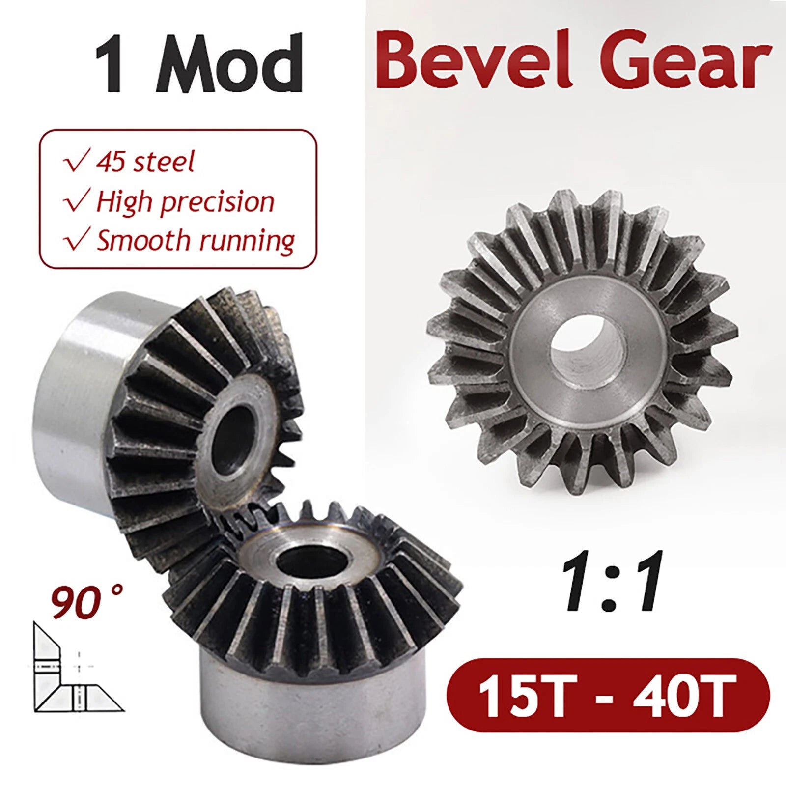 1 Module Steel Umbrella Tooth Bevel Gear Helical Motor Gear 15-40 Tooth
