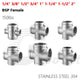 Stainless Steel Cross 4-Way Pipe Fitting | BSP Female Thread | 1/4" to 2"