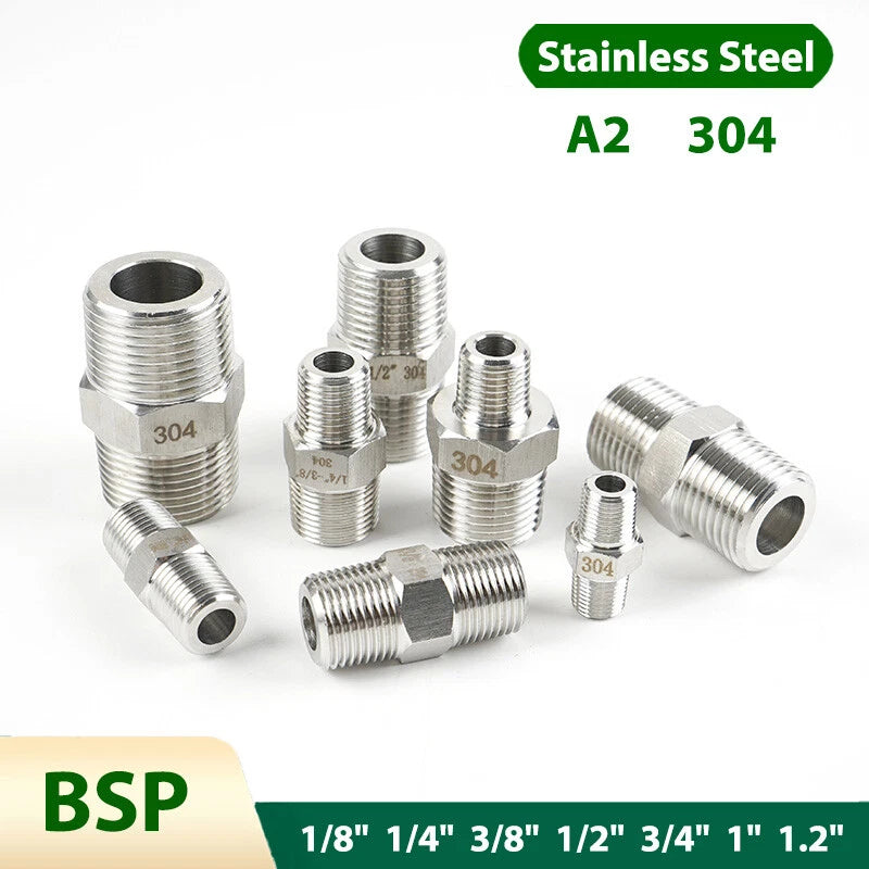 A2 Stainless Steel BSP Male to Male Hex Nipple Pipe Fittings