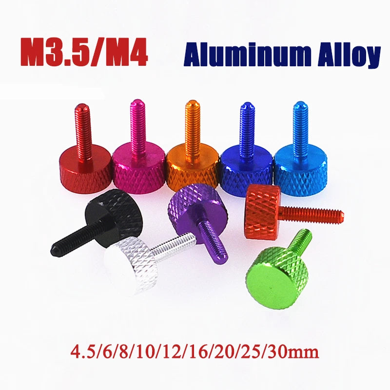 M3.5-M4 Aluminum Alloy Knurled Thumb Screws Hand Grip Knob Bolts 4.5mm-30mm