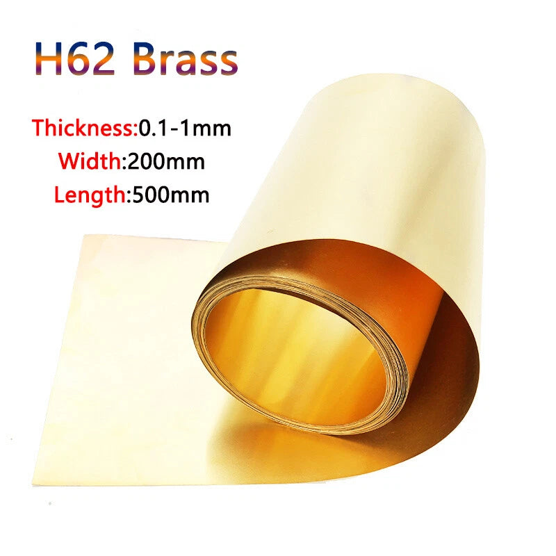 0.1-1mm x 200mm x 500mm,H62 Brass Metal Sheet Strip Yellow Copper Foil Plate