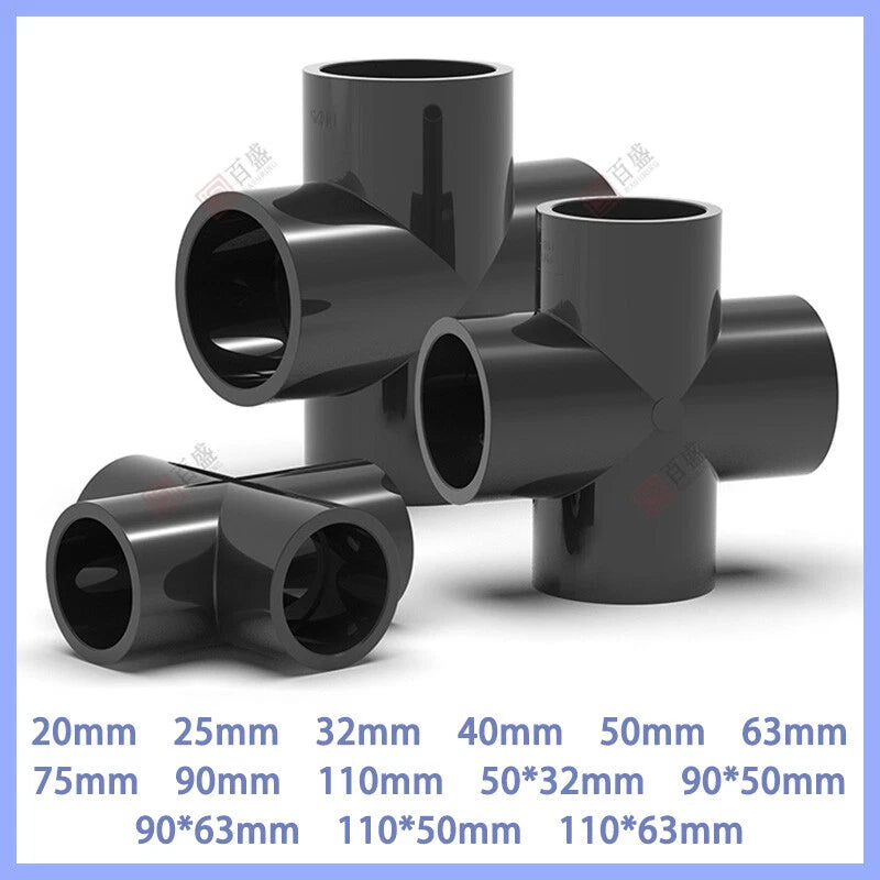 PVC UPVC 4-Way Water Supply Pipe Fittings Adapter Connector Joint ID 20mm-110mm