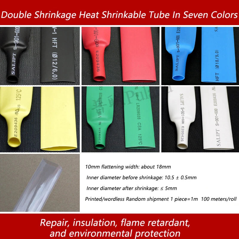 Heat Shrink Tubing 2:1 Ratio – Wire Cable Sleeve 10mm to 20mm, Multiple Colors