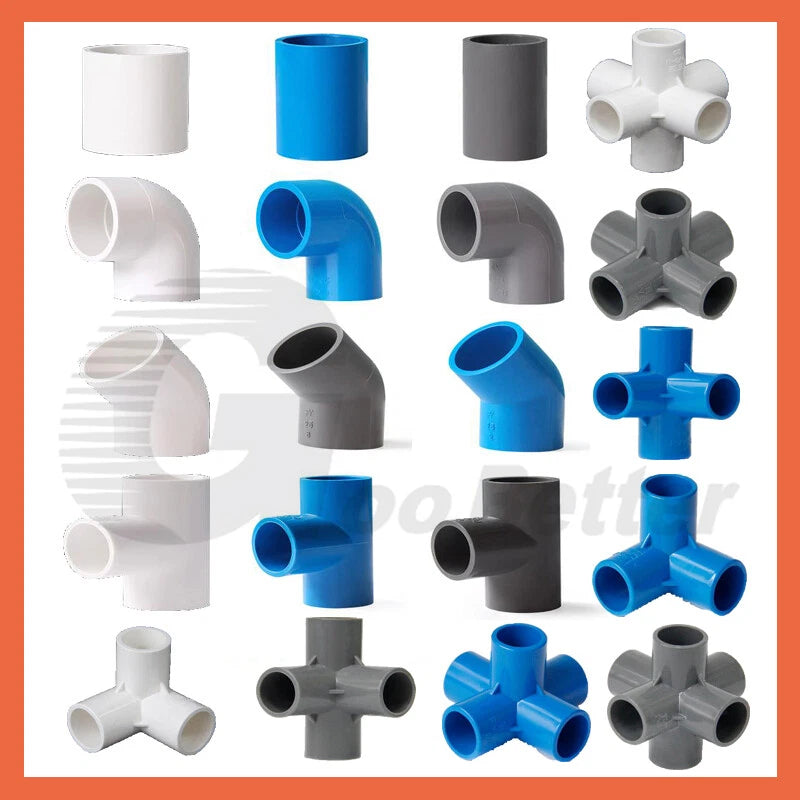 PVC Pipe Fittings Various Type Straight, Tee, Elbow Water Supply White Blue Grey