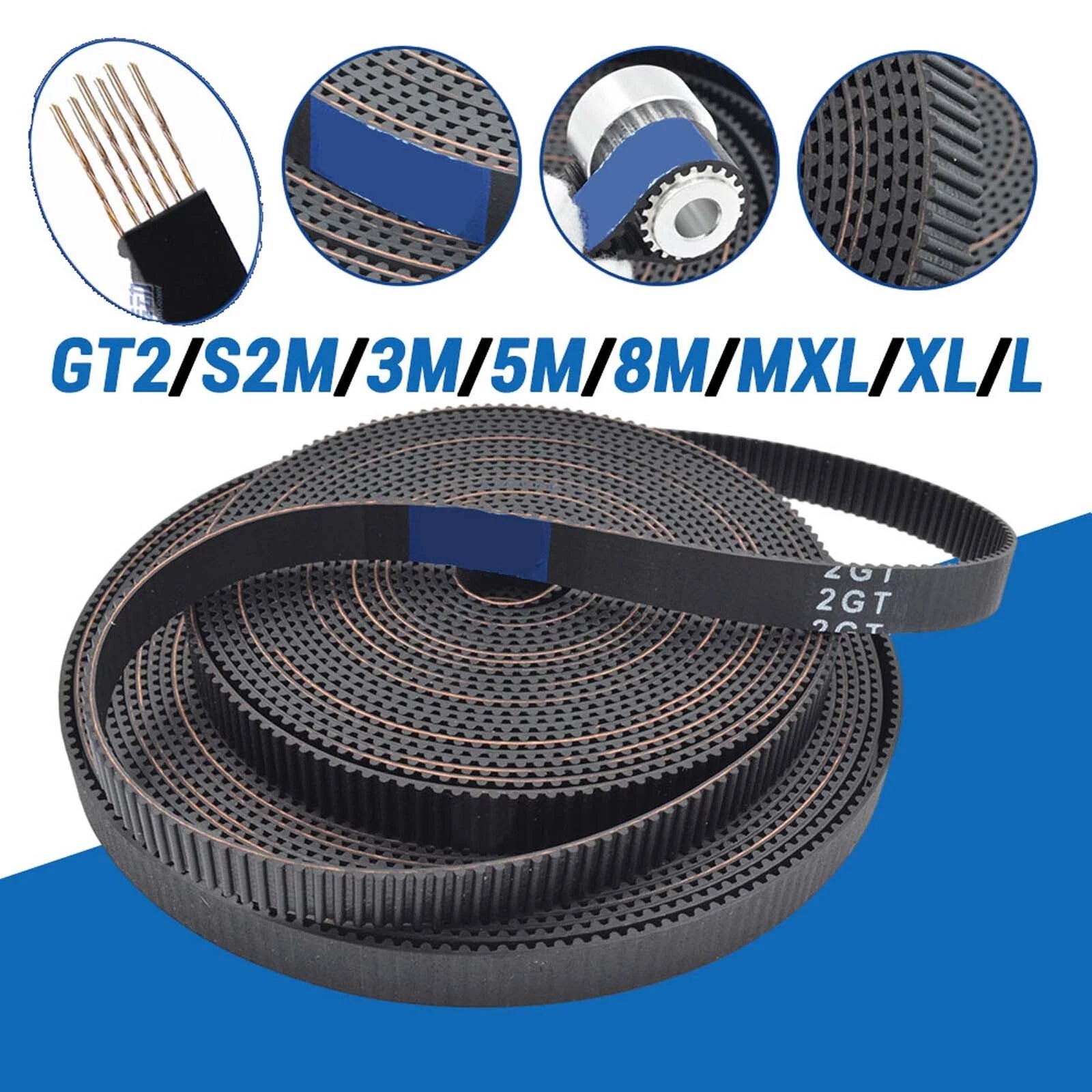Open Timing Belt — 2GT S2M 3M 5M 8M MXL XL L | 6–30mm Wide, Cut to Length