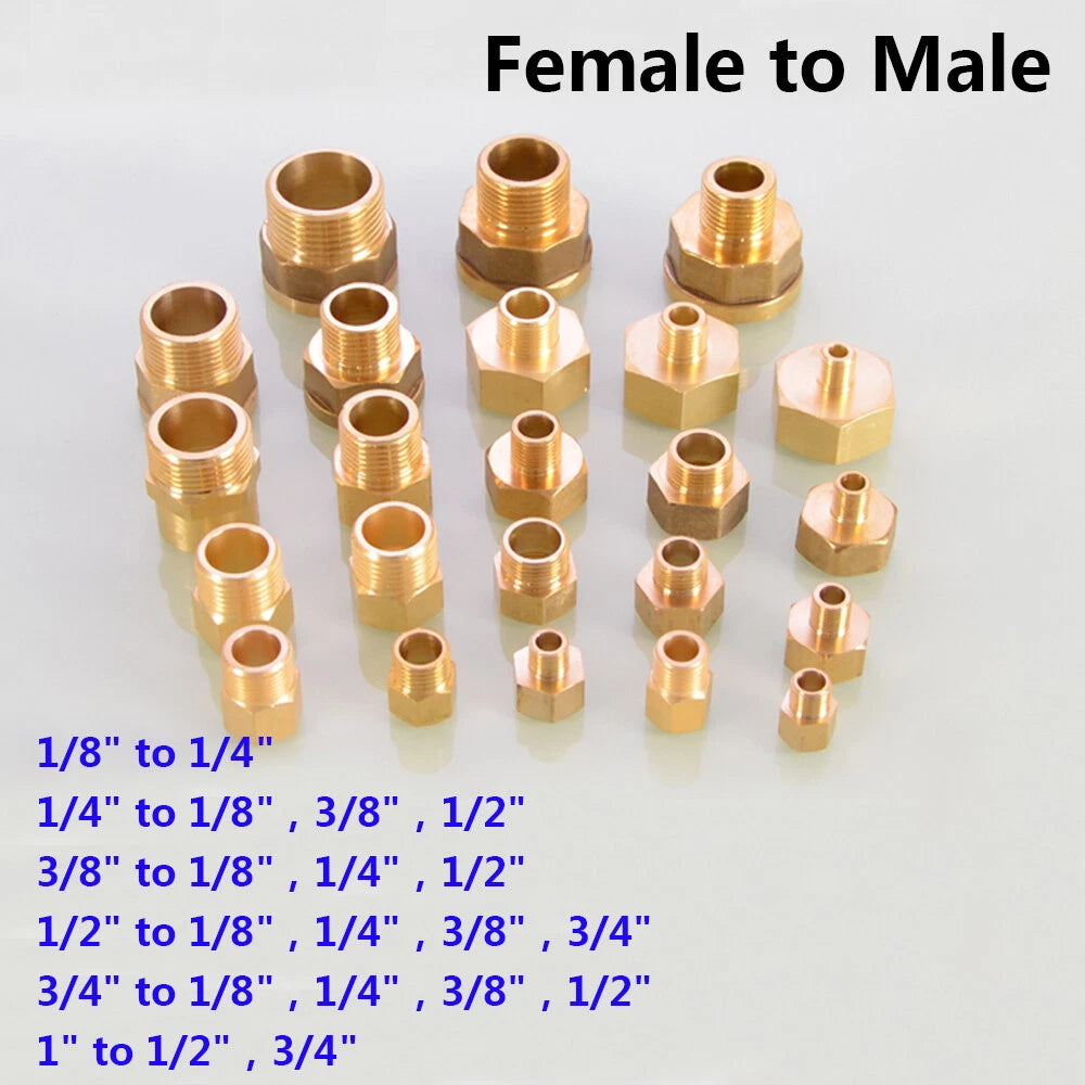 Brass Reducing Coupler — NPT Female to Male Pipe Fitting Adapter (1/8" to 1" Sizes)