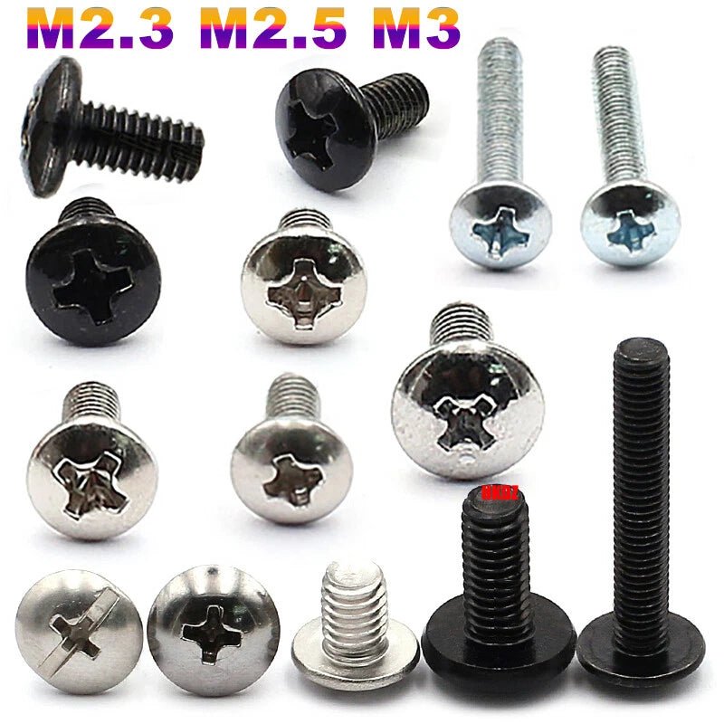 M2.3 M2.5 M3 Phillips Umbrella Head Machine Screws — Large Flat Head Bolts, Multiple Coatings - HomeDIYer