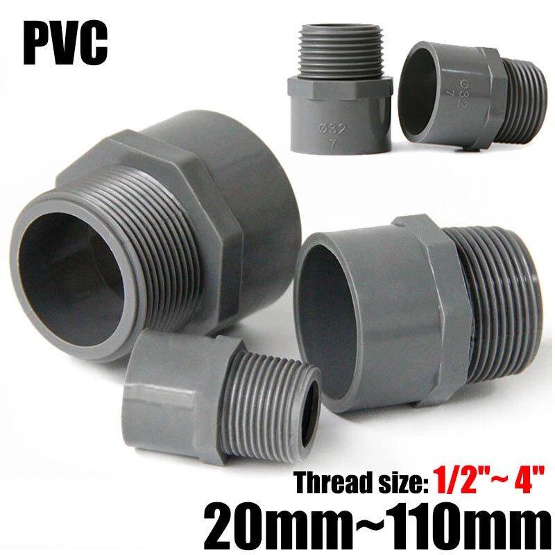 1 2" to 2" PVC Nipples Threaded Pipe Fittings Connector BSP Male Adapter Grey