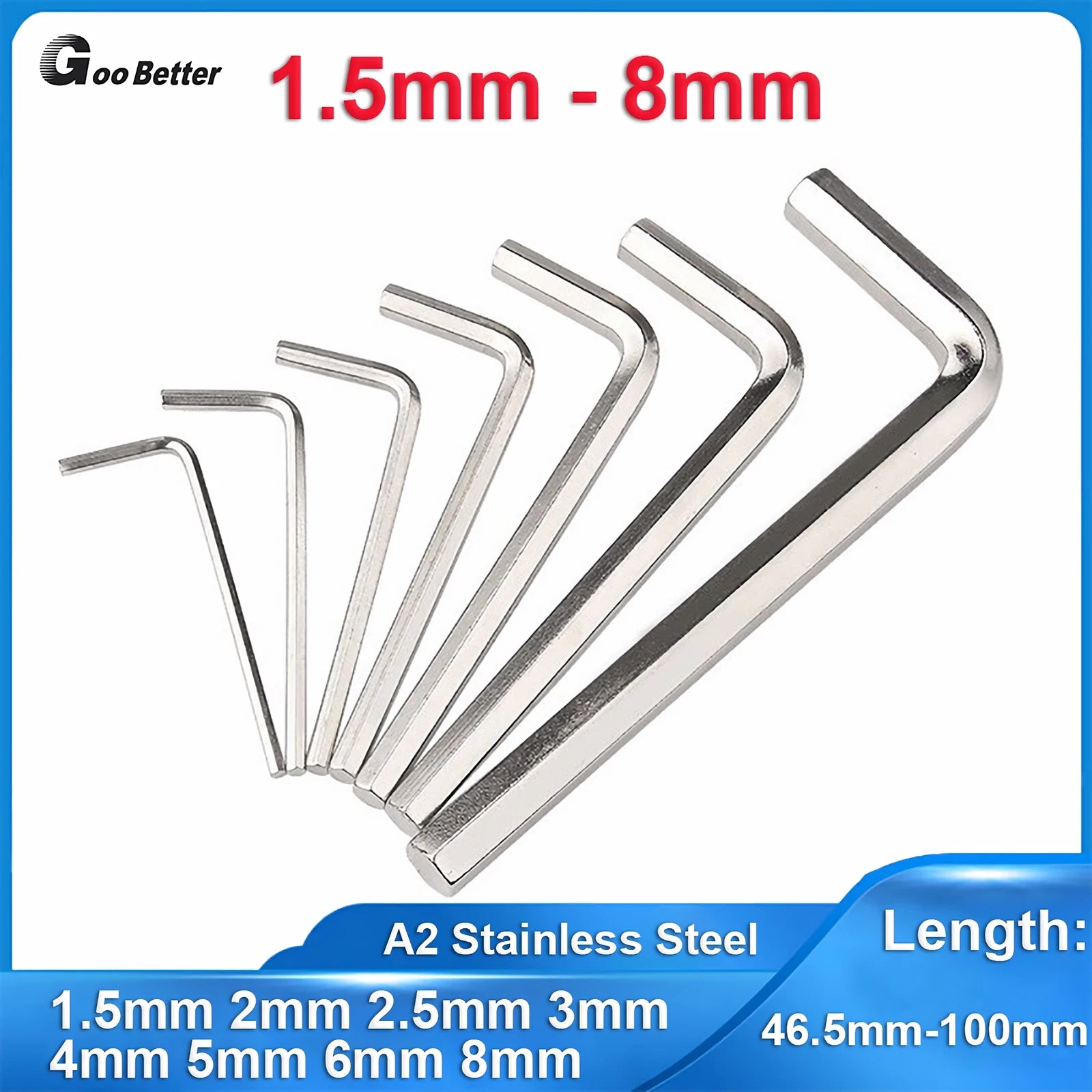 Long Arm Allen Key Metric 1.5mm-8mm Hexagonal Hex Wrench Stainless Steel 304 A2
