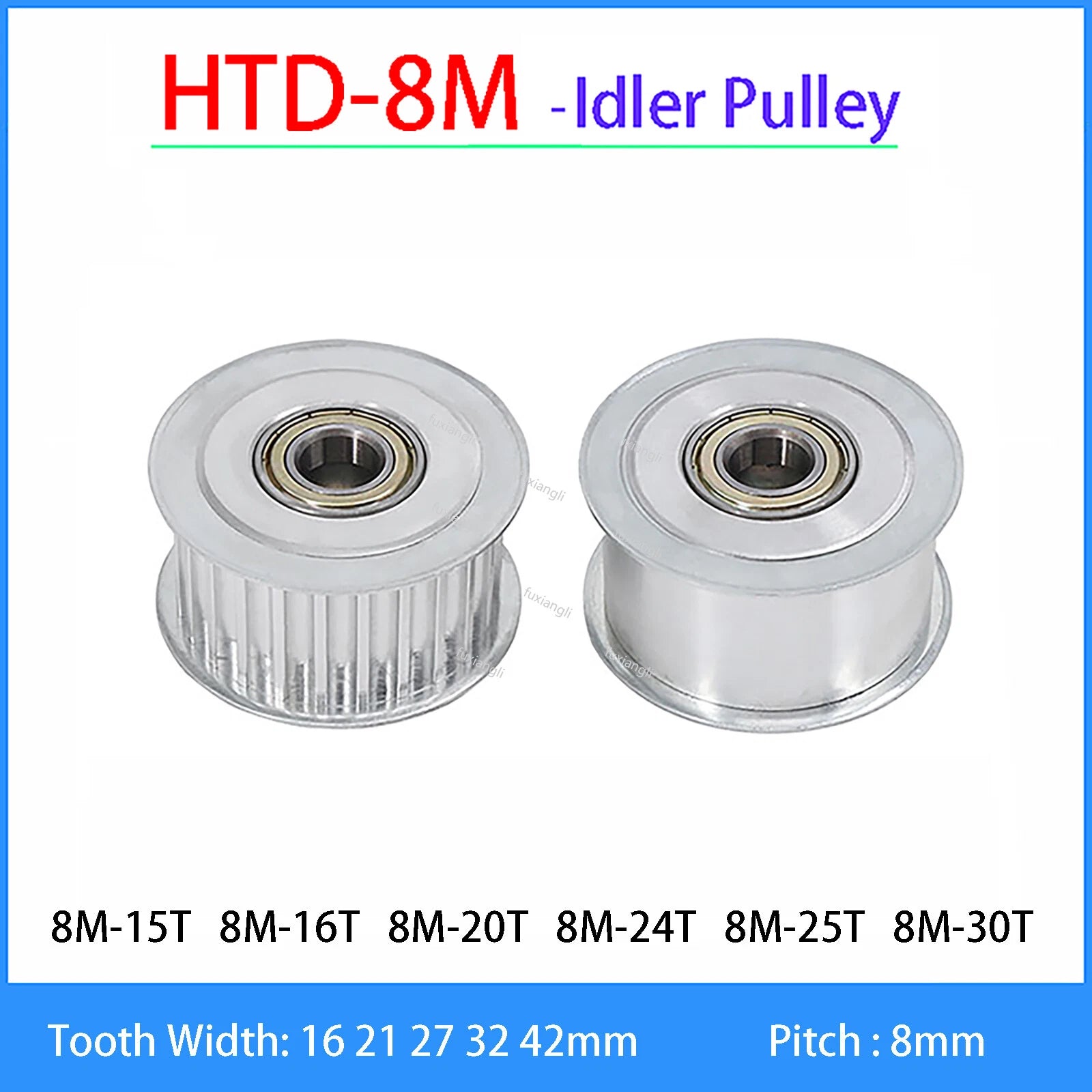HTD-8M Timing Belt Drive Tensioner Pulley Width 16/21/27/32/42mm Idler Pulleys
