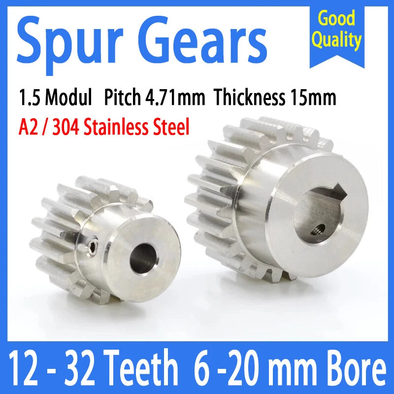 Module 1.5 Spur Gear A2 Steel 12-32 Tooth with Hub Pinion Motor Gear Bore 6-20mm