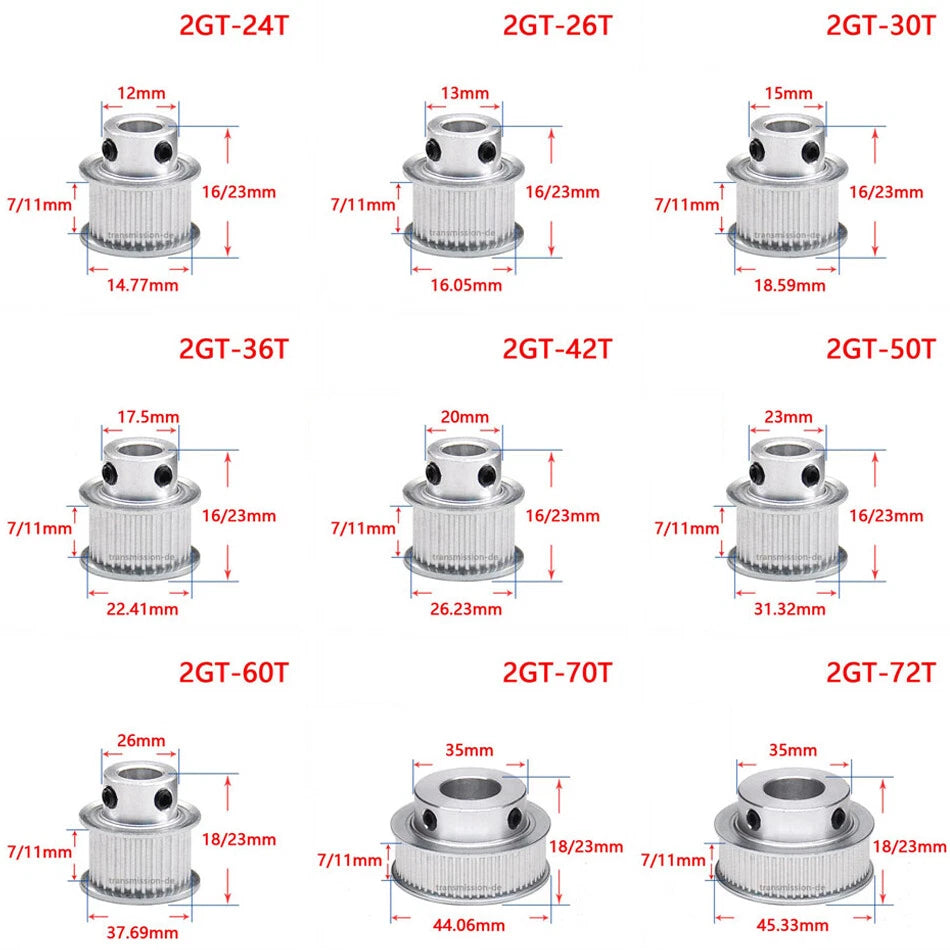 GT2 24T-72T Timing Belt Pulley Synchronous Wheel for 6mm 10mm Width Drive Belt