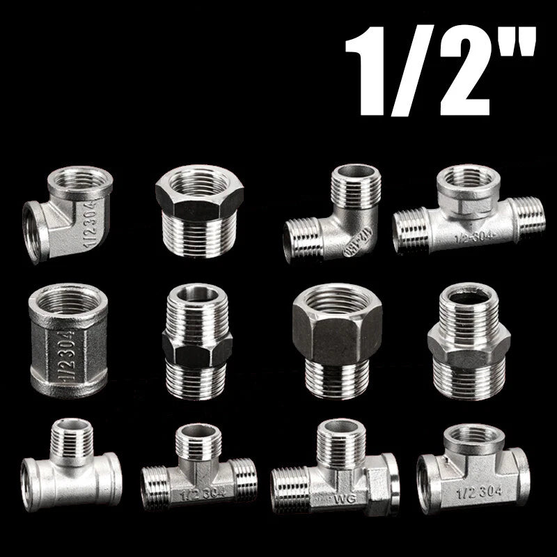 1/2" BSP Stainless Steel Pipe Fittings — Male/Female Adaptors, Tees & Couplings (A2)