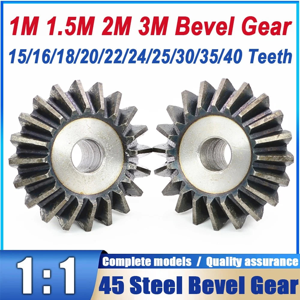 1M 1.5M 2M 3M Bevel Gear 15-40 Teeth 1:1 90° Meshing Angle 45# Steel Drive Gears