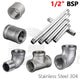 304 Stainless Steel 1/2" BSP Threaded Pipe Fittings — Nipple, Elbow, Tee, Socket & Cap