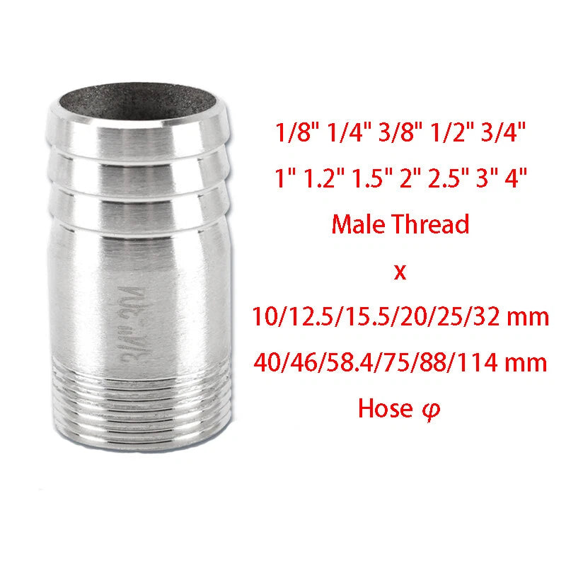 Stainless Steel Hose Barb Tail Fitting — BSP Male Thread Connector Adapter