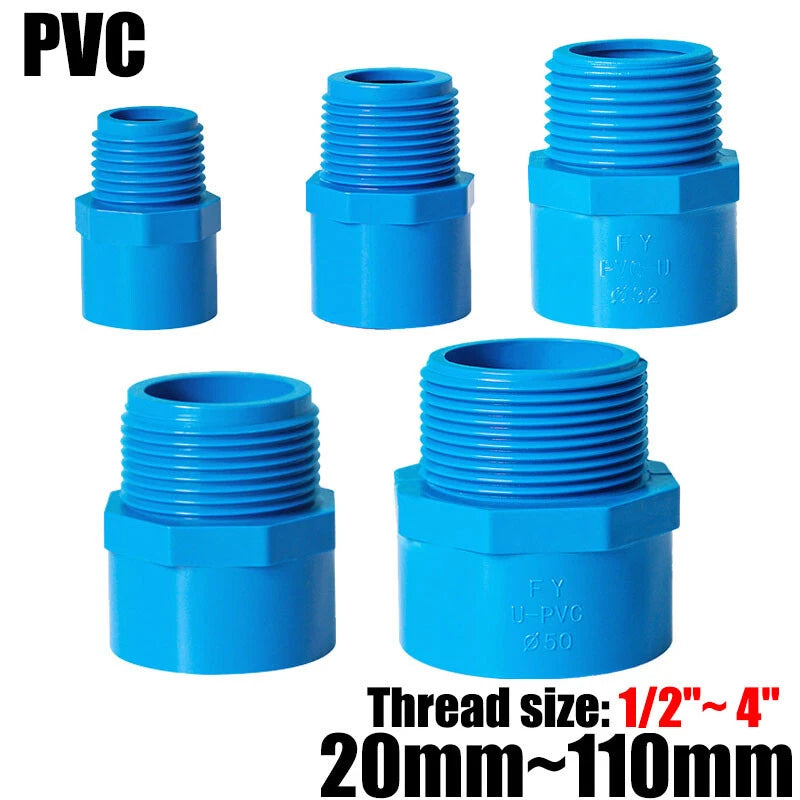 1 2" to 4" PVC Nipples Threaded Pipe Fittings Connector BSP Male Adapter Blue